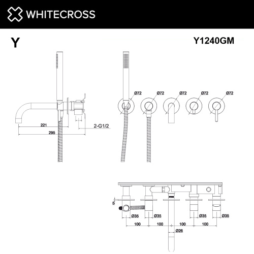 Смеситель для ванны Whitecross Y gunmetal Y1240GM встраиваемый оружейная сталь - фото 2