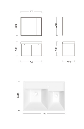 Комплект мебели: тумба 70x46x51 + раковина + шкаф-зеркало Cerutti SPA MAIELLA 70 подвесной цвет серый