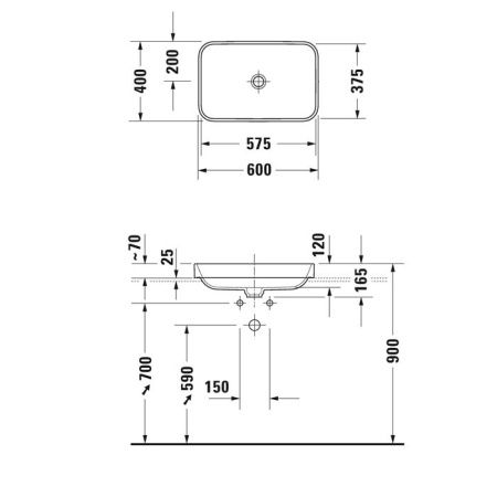 Раковина керамическая Duravit Happy D.2 Plus 2359600000 60 см накладная цвет белый без отверстий под смеситель