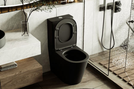Унитаз напольный с бачком Abber Bequem AC1112TMB черный матовый с сиденьем безободковый смыв торнадо