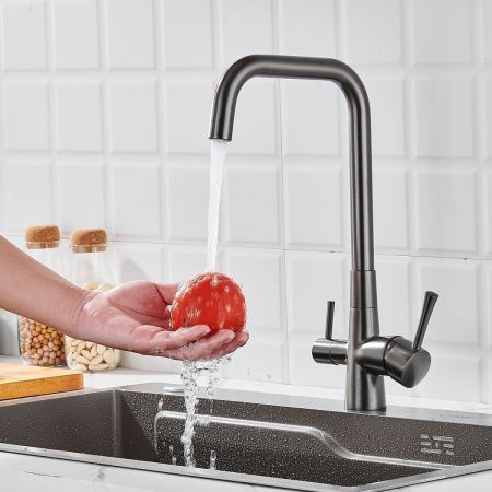 Смеситель для кухни Shevanik S528T на мойку оружейная сталь