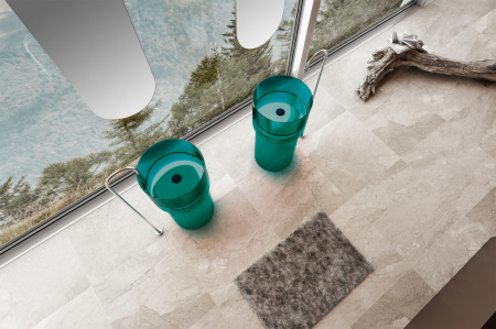 Раковина из полиэфирной смолы Abber KRISTALL AT2701Aquamarin 45х45 напольная цвет бирюзовый без отверстий под смеситель