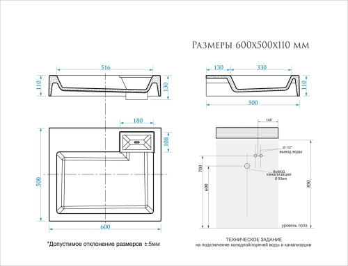 Раковина Uperwood Vission 60 см 45483000000 над стиральной машиной цвет белый - фото 2