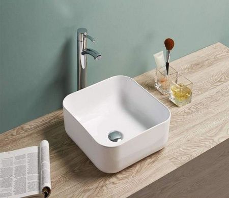 Раковина из сантехнического фаянса CeramaLux D1303 40х40 накладная цвет белый без отверстий под смеситель