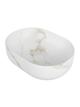 Раковина из сантехнического фарфора Teymi Solli T50386 49х35 накладная цвет белый мрамор без отверстий под смеситель