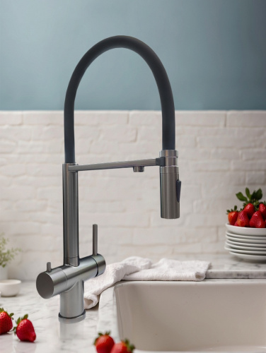 Смеситель для кухни AltroBagno Flusso AltroBagnoFlusso050203GM на мойку оружейная сталь - фото 4