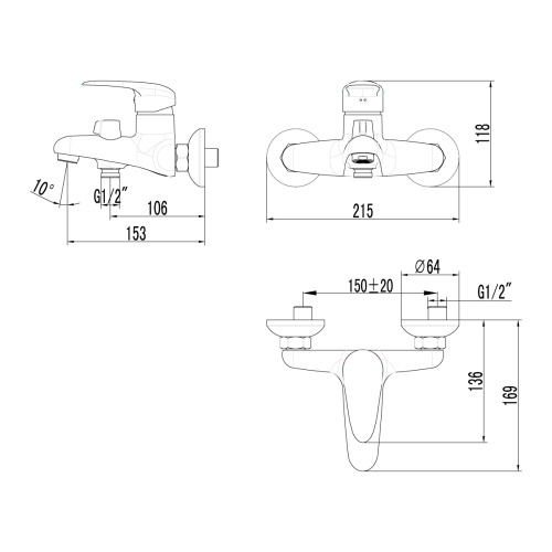 Смеситель для ванны LeMark Pramen LM3314C настенный хром - фото 3