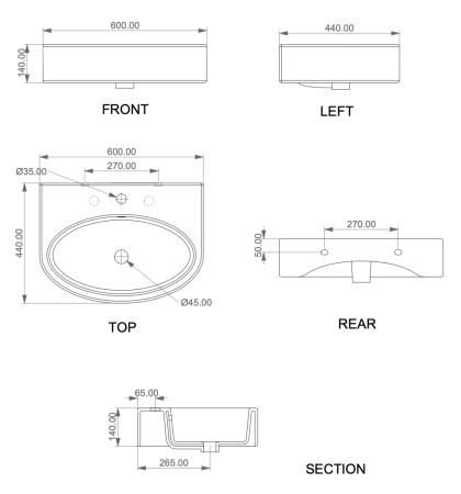 Раковина керамическая GSG Ceramic Design Like LKLAVBW60000 60х40 подвесная цвет белый 1 отверстие под смеситель