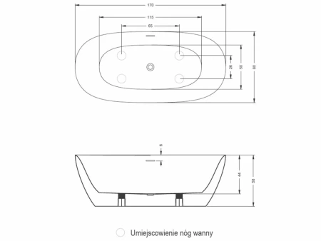 Ванна акриловая Riho ALPHA B092001005 170х80 пристенная овальная с ножками
