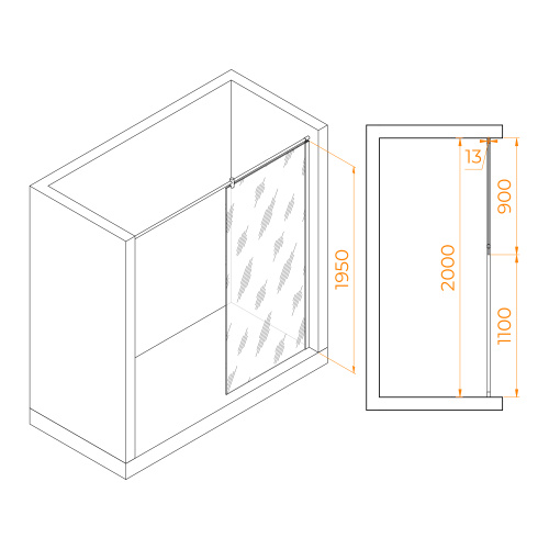 Душевая перегородка RGW Walk In 351003409-21 90х195 стекло матовое профиль хром глянцевый - фото 3 Душевая перегородка RGW Walk In 351003409-21 90х195 стекло матовое профиль хром глянцевый - фото 3