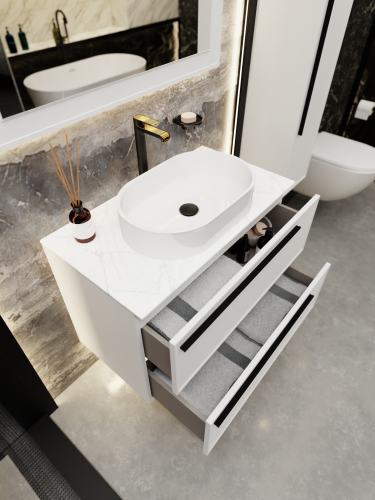 Тумба со столешницей La Fenice ELBA TWIN NFNC-01-ELB-B-90-2-3-GG 90х62х49 подвесная цвет белый - фото 3