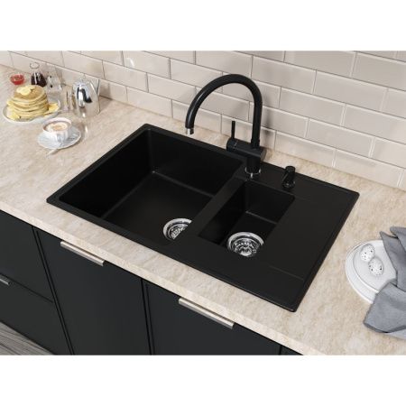 Кухонная мойка Grandex Aqua 600114 80х50 цвет черный поверхность матовая