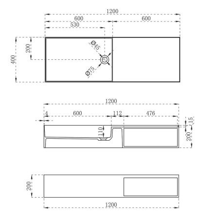 Раковина из искусственного камня Vincea VWB-6S112MW 120х40 подвесная цвет белый без отверстий под смеситель