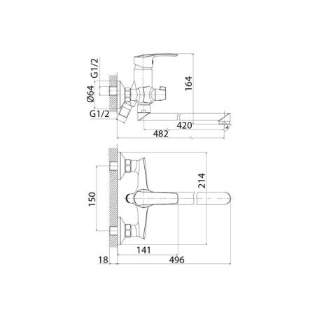 Смеситель для ванны и душа IDDIS Ray RAYSBL2i10WA настенный хром