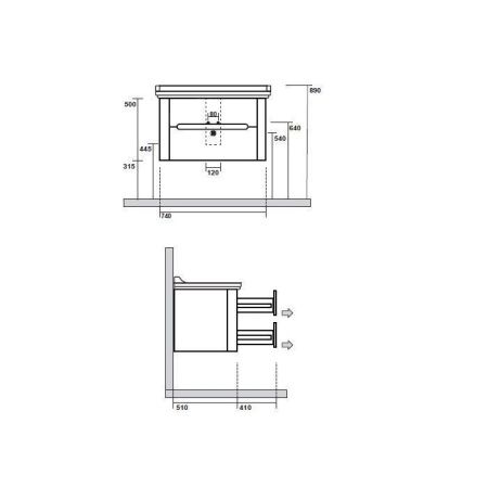 Тумба под раковину Kerasan Waldorf 925631 80х60 подвесная цвет черный