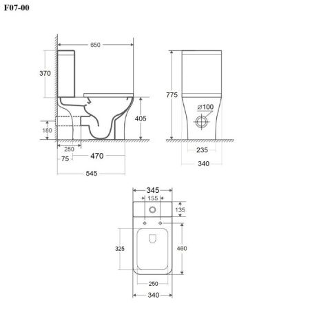 Унитаз напольный с бачком Bond Cube F07-00 белый с сиденьем безободковый душевой смыв