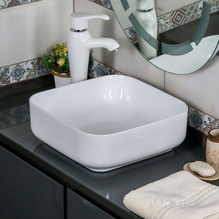 Раковина из сантехнического фарфора Melana 78110-805 40х40 накладная цвет белый без отверстий под смеситель