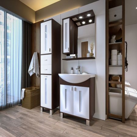 Зеркало-шкаф Бриклаер Бали 4627125411816 60х80 подвесной цвет белый/коричневый