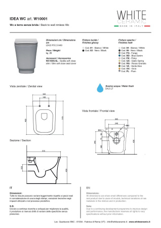 Чаша унитаза приставная White Ceramic Idea W1000101 цвет белый глянцевый без сиденья безободковая