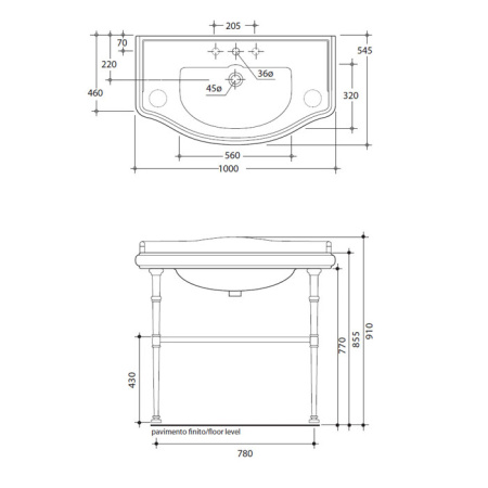 Консоль под раковину Kerasan Retro 730091 100х46х77 напольная цвет золото