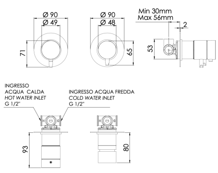 Смеситель для душа Daniel Tokyo TXT625DP встраиваемый в стену золото с термостатом