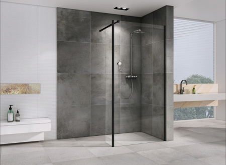 Душевая перегородка Abber Immer Offen AG66100B 100х200 стекло прозрачное профиль черный