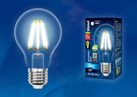 Лампа светодиодная филаментная Uniel LED-A60 LED-A70-15W/3000K/E27/CL PLS02WH картон