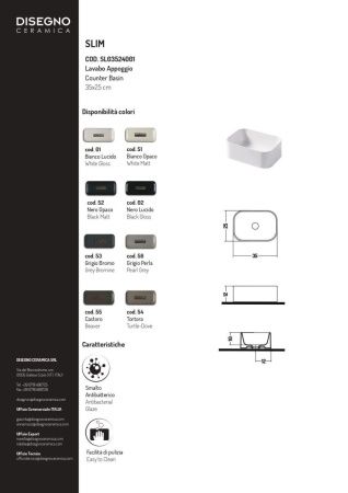 Раковина керамическая Disegno Ceramica Slim SL03524055 40х30 накладная цвет коричневый