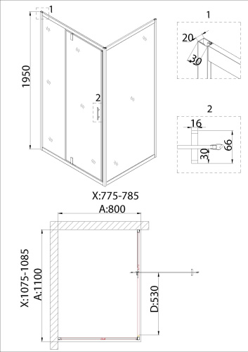 Боковая стенка Niagara Nova NG-A80B 80х195 стекло прозрачное профиль черный - фото 5