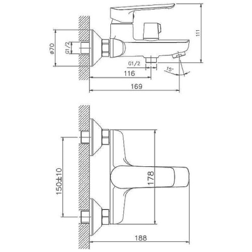 Cмеситель для ванны и душа Haiba HB60198 настенный хром - фото 2