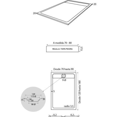 Душевой поддон IBX Zale PDZ090180F/COFFEE 180х90 натуральный камень коричневый