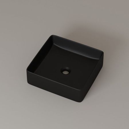 Раковина керамическая Iddis Slide SLIBM01i27 40х40 накладная цвет черный без отверстий под смеситель