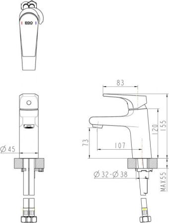 Смеситель для раковины Bravat VEGA F1119177CP на столешницу хром