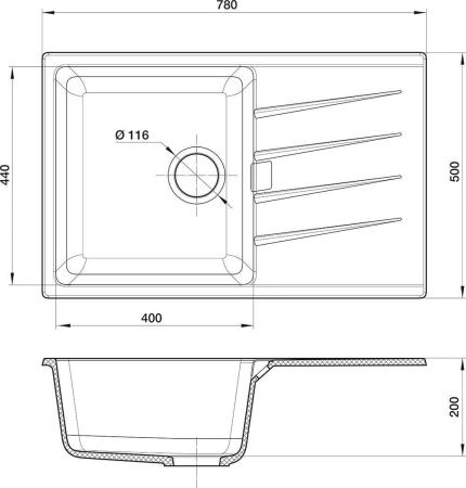 Кухонная мойка Rivelato RAUM RM-78 topazio 80х50 цвет бежевый