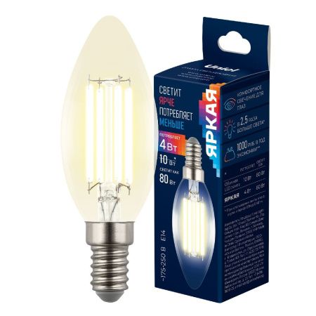 Лампа светодиодная Uniel LED-C35-4W/3000K/E14/CL GLY01TR
