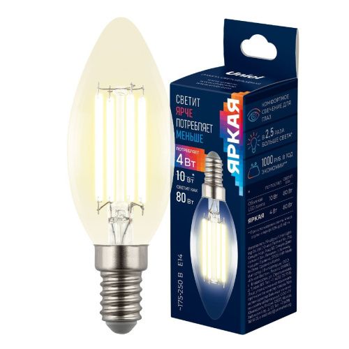 Лампа светодиодная Uniel LED-C35-4W/3000K/E14/CL GLY01TR - фото 4