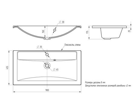 Раковина из искусственного камня Uperwood Foster Quartz 291030042 90х50 полувстраиваемая цвет черный