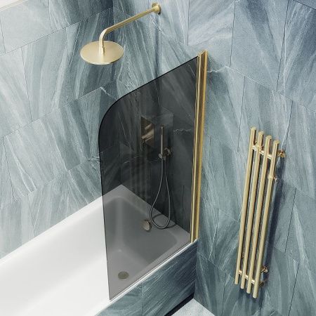 Душевая шторка на ванну Maybah Glass MGV-623-3 80х140 стекло тонированное профиль золото ориентация универсальная