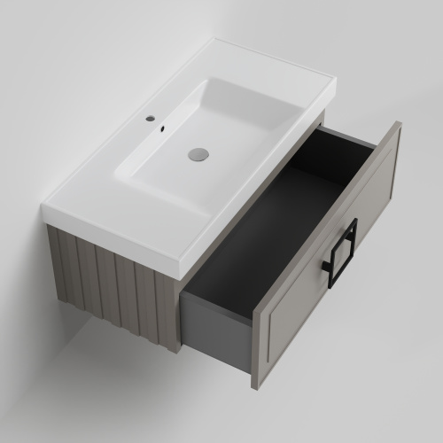 Тумба с раковиной La Fenice CUBO NFNC-01-CUB-C-100-3-100 101х36х49 подвесная цвет бежевый - фото 2