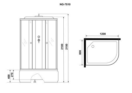 Душевая кабина Niagara Eco 7510L 120х80 асимметричная с крышей ориентация левая