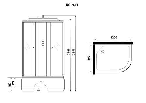 Душевая кабина Niagara Eco 7510L 120х80 асимметричная с крышей - фото 4