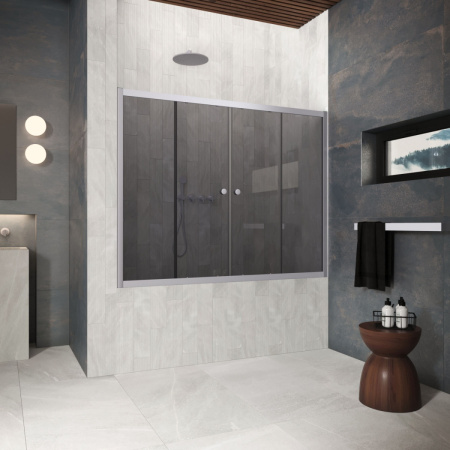 Душевая шторка на ванну Vegas-Glass Z2V Protec Z2V Protec 155 07 07 155х140 стекло тонированное профиль хром матовый ориентация универсальная