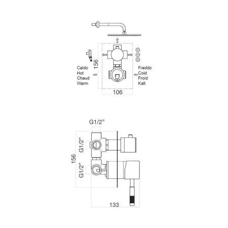 Смеситель для ванны и душа Webert Rimini RI880601740 настенный белый