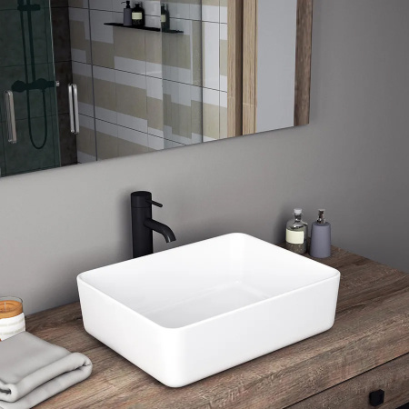 Раковина из сантехнического фарфора Teymi Helmi T50302 48х37 накладная цвет белый без отверстий под смеситель