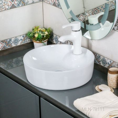 Раковина из сантехнического фарфора Melana 78111-805 40х40 накладная цвет белый 1 отверстие под смеситель