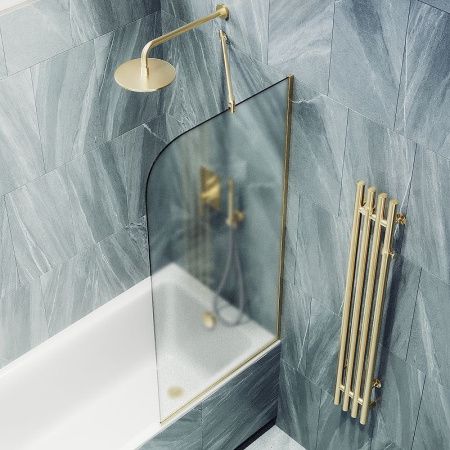 Душевая шторка на ванну Maybah Glass MGV-130-3у 35х140 стекло тонированное профиль золото ориентация универсальная