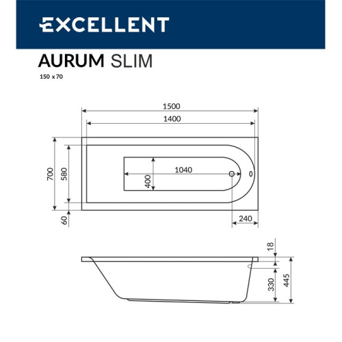 Ванна гидромассажная Excellent AURUM WAEX.AUR15S.HYDRO+.CR 150х70 встраиваемая прямоугольная - фото 4