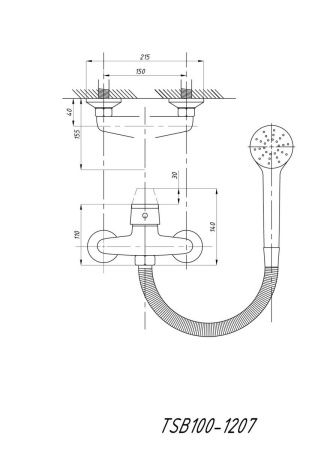 Cмеситель для ванны и душа TSARSBERG TSB-100-1109 настенный хром