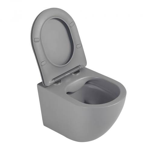 Унитаз подвесной Abber Bequem AC1101MG серый матовый с сиденьем микролифт безободковый каскадный смыв - фото 2