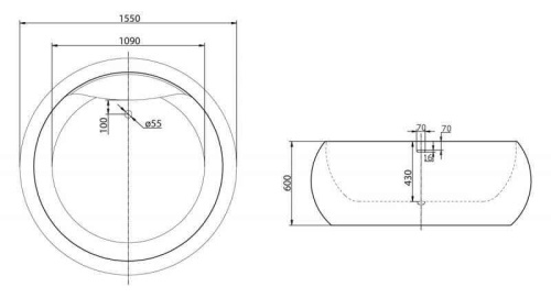 Ванна акриловая BelBagno BB30-1550 155х155 отдельностоящая круглая - фото 2